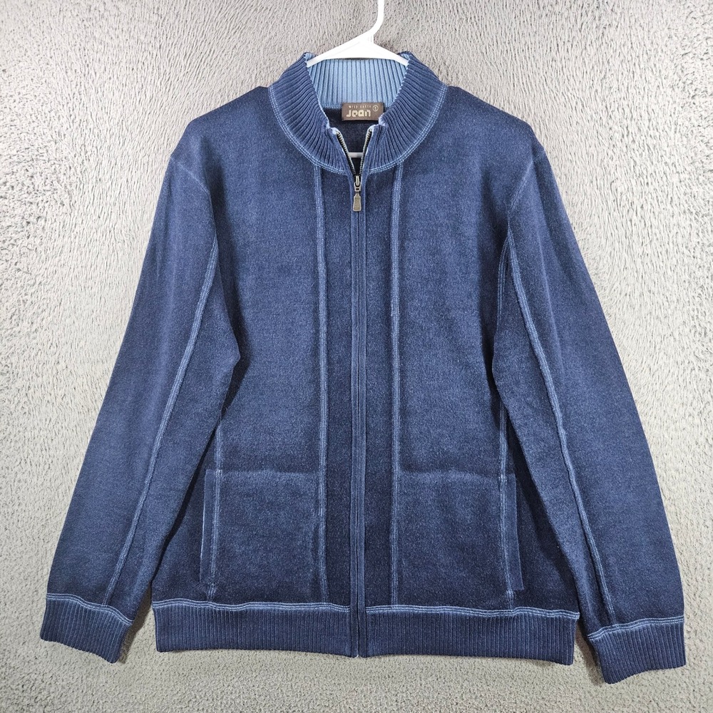 Ted Baker Jean Navy Blue Wool Blend Full Zip Mock Neck Sweater Size 5 Mens XL